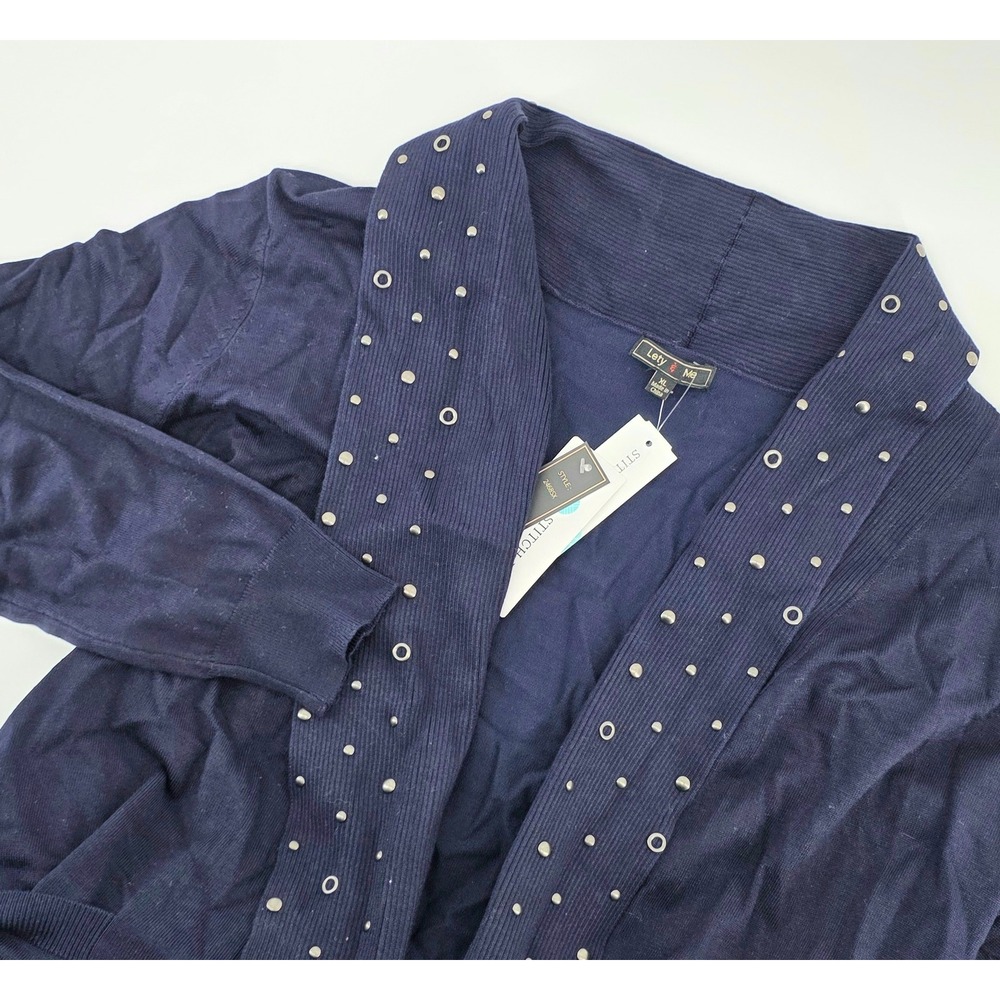 Lety & Me Studded Open Cardigan Sweater Size XL Womens Navy Leli Ribbed New